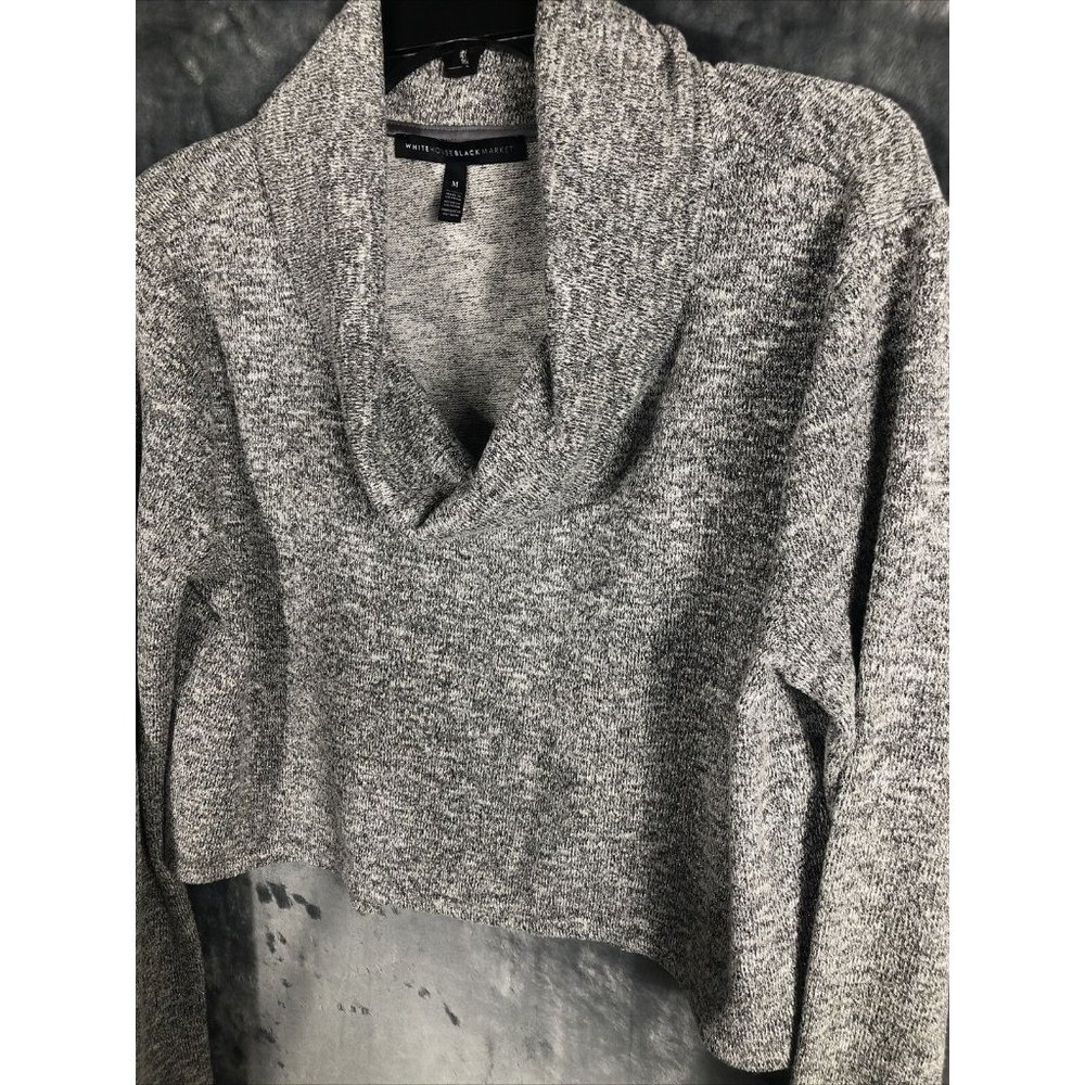 White House Black Market Women’s Sweater Gray Metallic Cowl Neck - Picture 6 of 14